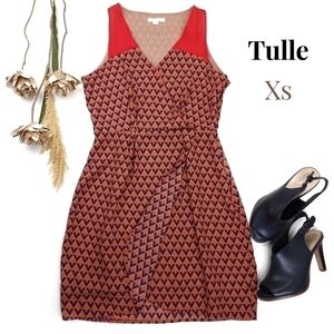 Tulle Coral Blue Patterned Sleeveless Dress Sz Xs